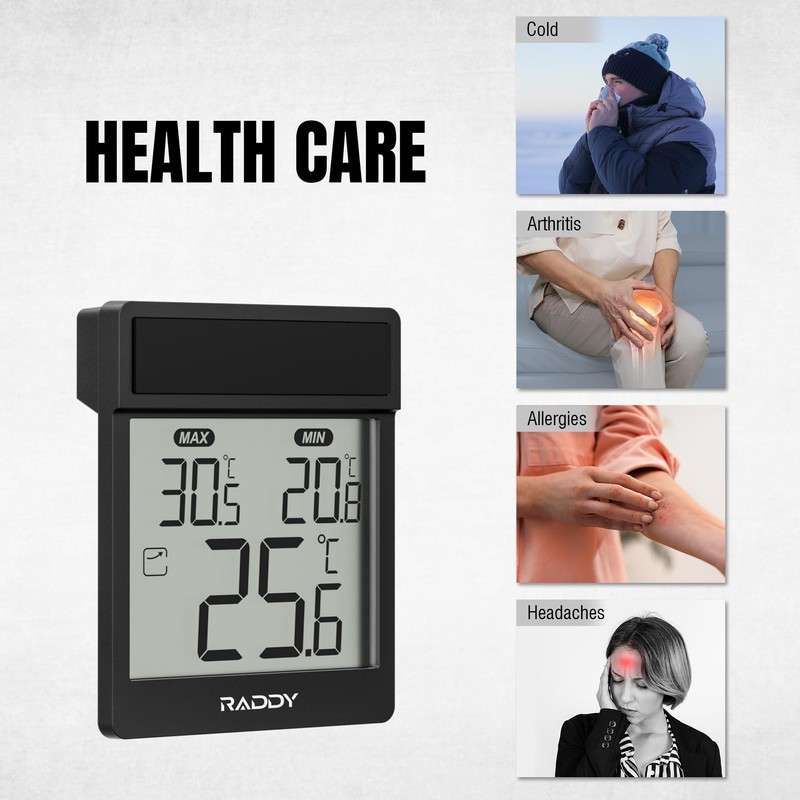 Raddy WT-1 Outdoor Window Thermometer, IP44 Waterproof Indoor Outdoor Temperature
