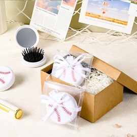 12 Set Baseball Gifts for Team Mini Hair Brush with Ribbons Baseball Hair Accessories, Soft Flexible Mini Travel Hair Brush for Girls Baseball Party Favors