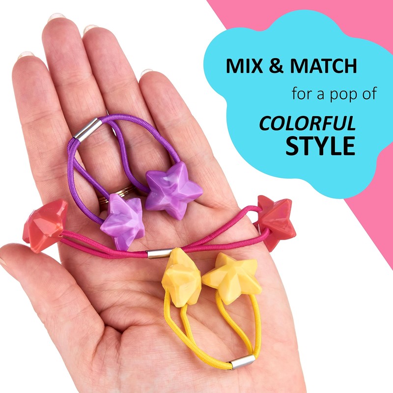 Expressions 24pc Ponytail Balls Hair Elastics,Star-Shaped Multicolored Twin Hair Beads,
