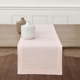 Solino Home Linen Pink Table Runner 72 Inches Long - 100% Pure Linen Hemstitch Table Runner 14 x 72 Inch for Dresser, Dining and Spring, Summer - Classic Hemstitch