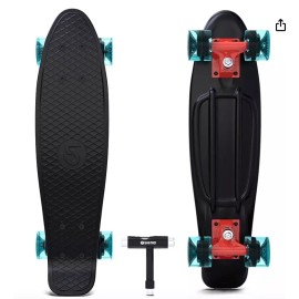 Skatro Mini Cruiser Skateboard. 22x6inch Retro Style Plastic Board Comes Complet