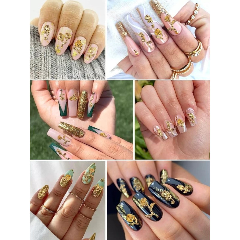 Leelospgt Dijes De Uñas 3d Con Diseño De Rosas Decoración