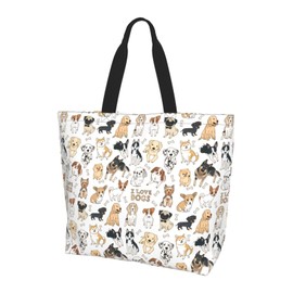 OLUSENMO Cartoon Dog Lover Tote Bag Large Durable Handbag Lightweight & Stylish, Perfect for Daily Use- 19.7 x 15.7 x 5.9 Inch