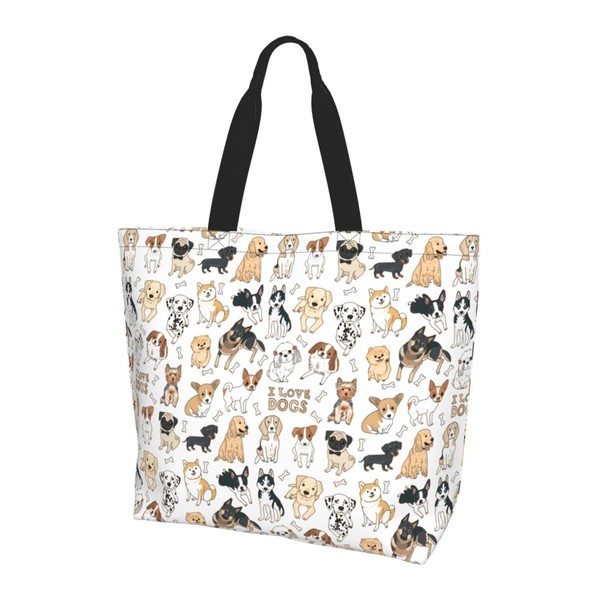 OLUSENMO Cartoon Dog Lover Tote Bag Large Durable Handbag Lightweight