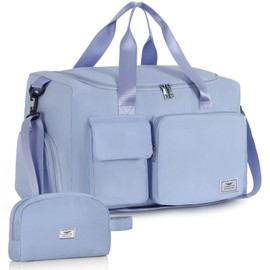 FIORETTO Women's Water-Resistant Gym Duffle Bag with Shoes Compartment, 37L Capacity, Multi-Functional, Ideal for Travel, Gym, Sports, Duffel, Weekender, Blue(with Toiletry Bag)