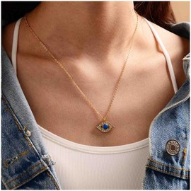 Inilbran Boho Crystal Evil Eye Choker Necklace Gold Demon Eye Pendant Necklace Vintage Evil Eye Necklace Choker Minimalist Protection Necklace Chain Jewellery for Women and Girls