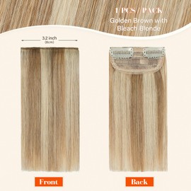 S-noilite Clip in Hair Extensions for Short Hair 100% Real Human Hair 1PCS Balayage Clip in Hairpieces For Women with Add Volume 15g 10Inch-Golden Brown/Bleach Blonde