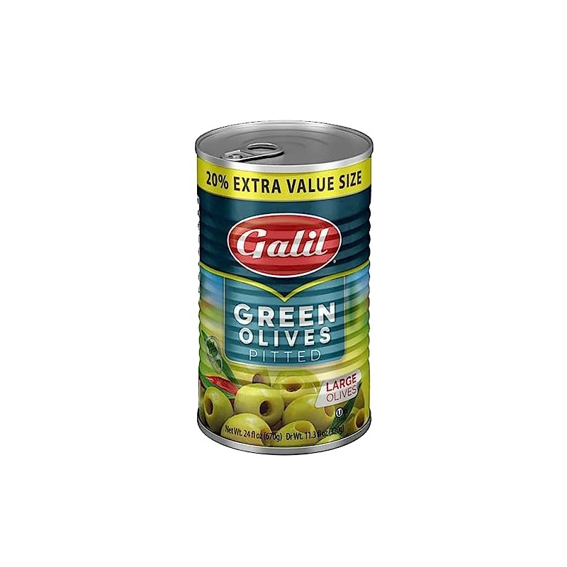 Galil Green Olives | Large Pitted Olives | 24 oz