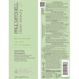 Paul Mitchell Clean Beauty Anti-Frizz Shampoo, Smoothes Hair, Calms Frizz, For Textured, Frizz-Prone Hair, 8.5 fl. oz.