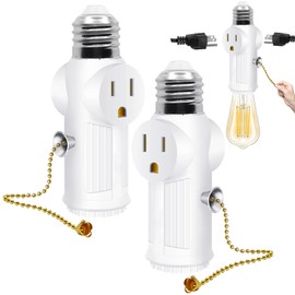 Light Socket Outlet Adapter,E26/E27 Light Bulb Outlet Socket Adapter,3 Prong Outlet Adapter with Cord Control Switch,Polarized Light Bulb Socket Splitter,White,2 Pack