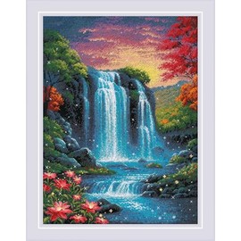 RIOLIS - Magical Waterfall 2274, Nature Cross Stitch Kits 11¾"x15¾, Cross Stitch Kits for Beginners & Advanced, Crossstitching Kit Adult, Embroidery Counted Stitching Kit