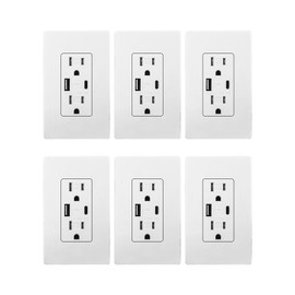 MOES USB Outlets(UL Certified), Type-C & USB-A Ports, 5VDC 4.8A Fast Charging 24W, Tamper-Resistant, Standard US Wall Box Compatible, Screwless Wall Plate Included, 15Amp White 6 Pack