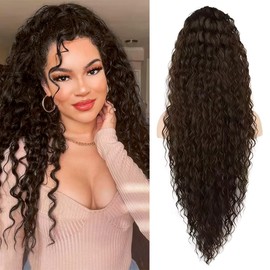 FDEETY Wig 36 in Women's Hairpiece Ponytail Extensions Voluminous Wavy Synthetic Hair Ombre with Drawstring Ideal for Hair Extensions and Styling Parties (Brown)