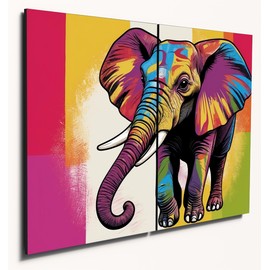The Plum Penguin Pop Art African Elephant Shrew Wooden Wall Art – A4 Dual Panels, MDF Home Decor Canvas Alternative 40 x 30cm