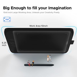 Drawing Tablet,UGEE M808 10x6 Inch, 8192 Levels Pressure, Battery-Free Stylus, 8 Shortcut Keys, Digital Art Tablet for Drawing, Design, Online Teaching, Mac/Windows/Chrome Os/Android, Black