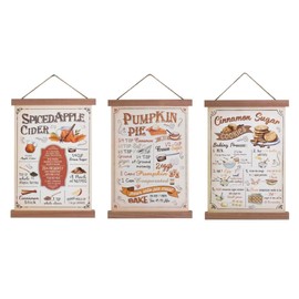 Pumpkin Pie Cinnamon Sugar Cookie SpicedApple Cider Recipes Set of 3 Rustic Hanging Wall Farmhouse Kitchen Dining Cafe Restaurant Home Decor Fall Thanksgiving Christmas Holiday Wall Art