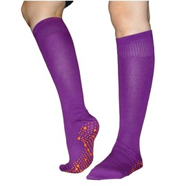 FitSox Grip Socks - Yoga, Martial Arts, Dance Anti-Slip/Non-Slip, 1 Pair, US Size 8-10. Purple/Orange LONG