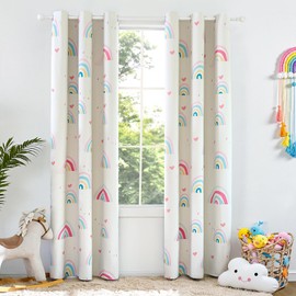 PINNKKU Blackout Rainbow Curtains for Kids, 90% Blackout Curtains for Girls Bedroom Nursery, 52" x 63", Grommet Thermal Insulated Room Darkening Curtains, Set of 2 Panels