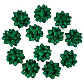 MEEDEE 4.5 inch Green Linear Glitter Gift Bow Self Adhesive Bow for Holiday, Everyday, All-Occasion, Gift Wrapping Paper, Bags and Boxes Decorations (12 Counts)
