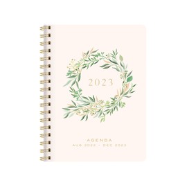Fringe Studio 2023 Spiral Planner, Aug 2022 - Dec 2023, 17 Month, Weekly and Monthly, Paper Cover," EUCALYPTUS WREATH ", 236 pages, 9.785" x 6.75" (844205)