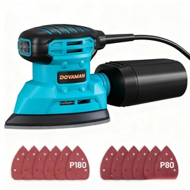 DOVAMAN DLS03A Detail Sander, 130W Palm Sander Tool, Dust Collection System, 12PCS Sandpaper, 12000RPM Compact Hand Tool for Wood Steel Surfaces