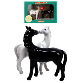 Ebros Adorable Love Locked White And Black Horse Valentines Twin Salt Pepper Shakers Set Fun Kitchen Dining Ceramic Magnetic Decor Figurines With Rustic Cowboy Horses Steeds Jockeys Animal Farmland