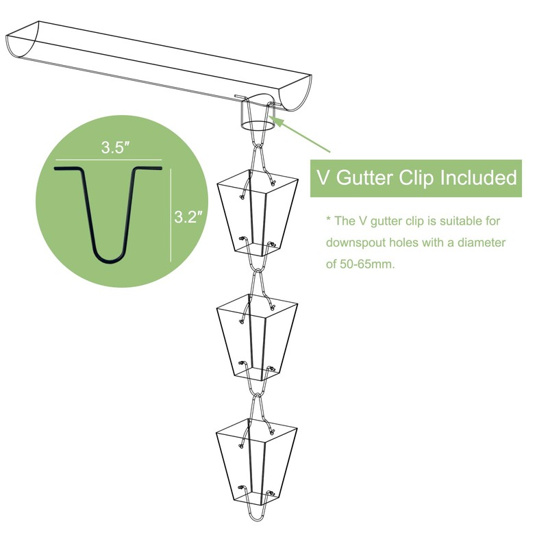 TE DEUM Square Link Rain Chain, 8.5 Feet Length, 3.7inch