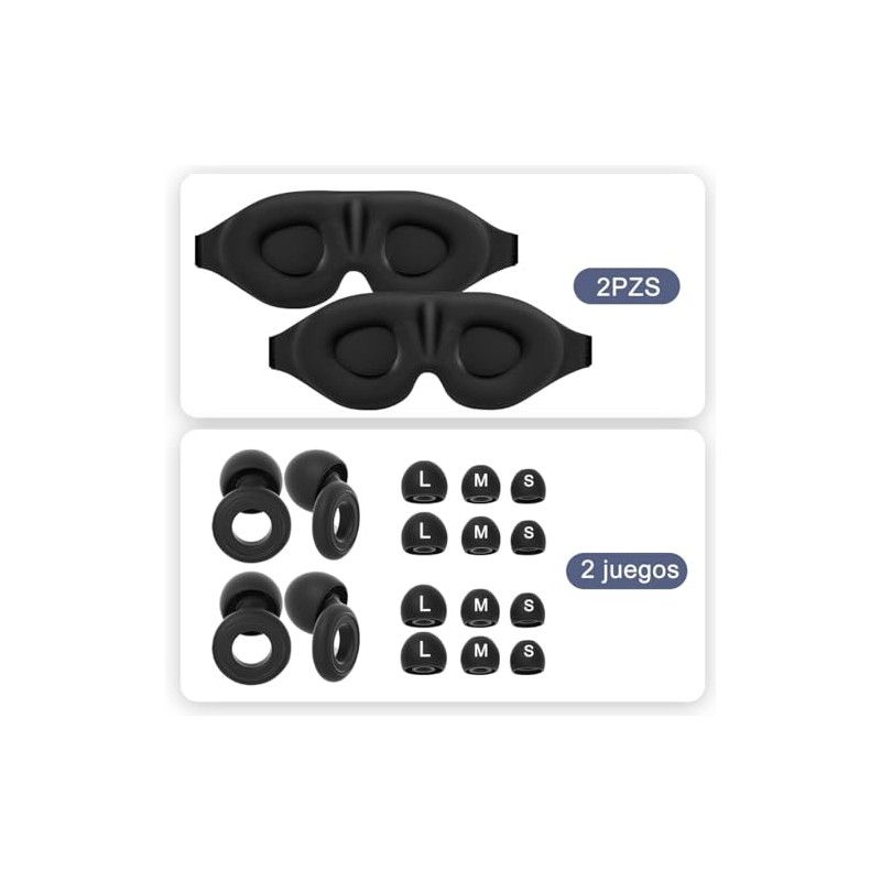 Kit 2pzs Antifaz para Dormir y 2 Pares Tapones Auditivos