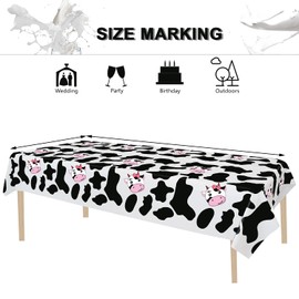 Inspireyee Cow Print Plastic Tablecloth (Pack of 4), 86 x 51 inches Farm Animal Themed Party Tablecovers for Cow Theme Birthday Party Supplies (A)
