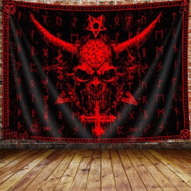 Ptrxobj Goat Head Pentagram Tapestry - Gothic Devil Demon Symbol Wall Hanging for Living Room, Bedroom, Dorm - Mysterious Hippie Design, 60x51 Inch