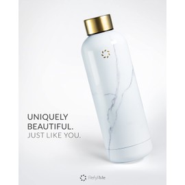 REFYLL WonderFYLL Stainless Steel Water Bottle, 500 ml Thermos Flask, Leak-Proof, BPA-Free, Insulated Water Bottle, Double-Walled Insulated Flask (White Marble Gold, 500 ml)