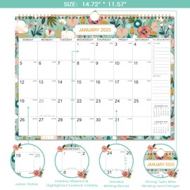2025 Wall Calendar - Wall Calendar 2025, Jan. 2025 to Jun. 2026, 14.8" x 11.4" Monthly Wall Calendar with Julian Date, Calendar 2025 with Thick Paper