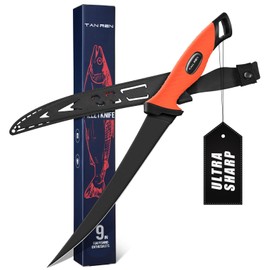 TAN REN Fillet Knife for Fish 9 inch, Flexible Fishing Knife for Filleting and Cleaning, Non-Slip Handle Stainless Steel Filet Knives with Sheath, Ideal for Boning & Filleting Fish