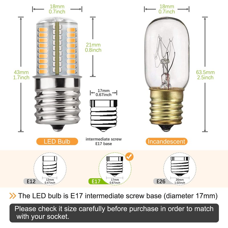 DiCUNO E17 LED Bulb Dimmable, Under Microwave Oven Appliance Light,