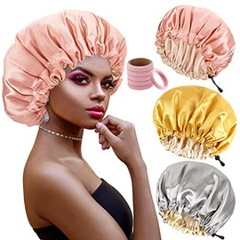 Gorro de Seda para Dormir Ajustable 3 Piezas, Gorro para Dormir Cabello Rizado Reutilizable y Cómodo, Gorro de Satin para Cabello Rizado para Dormir, 
