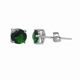 De Buman Sterling Silver Birthstone 5mm Round Genuine Gemstone Stud Earrings (MAY-Created Emerald)