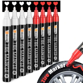 SELEAD Tire Marker White Red - 8 Pack Paint Pens for Car Tires Lettering, Premium Professional Oil Based Ink, Waterproof Quick Drying Non-Fading Permanent Markers