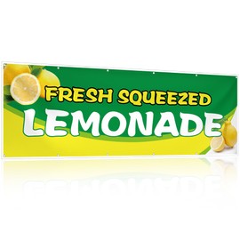 HunnmingRe 2 x 6 ft Lemonade Sign Vinyl Banner Fresh Squeezed Lemonade Stand Supplies Lemon Flag for Indoor Outdoor Business Restaurant Advertising Banner