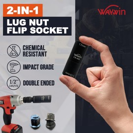 WAYwin 2-1 Double Ended Damaged Wheel Nut Socket 1/2-Inch Impact Socket Wall Impact Flip Socket 7 Piece Set 17 x 17.5mm 19 x 19.5mm 21 x 21.5mm 22 x 22.5mm 27 x 27.5mm 19 x 21mm 5" extension bar