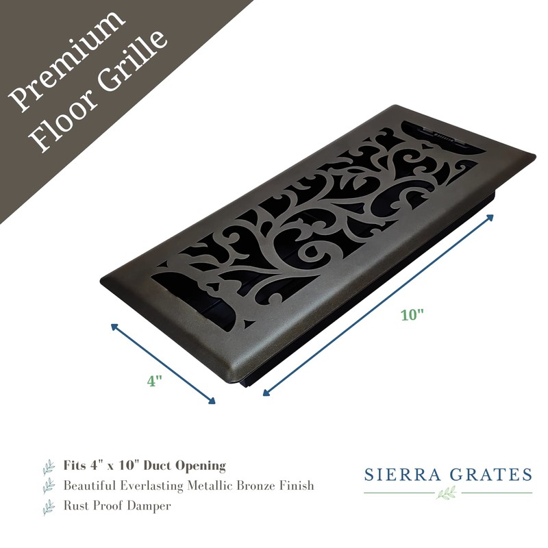 Sierra Grates 4" x 10" Floral Design Floor Register in