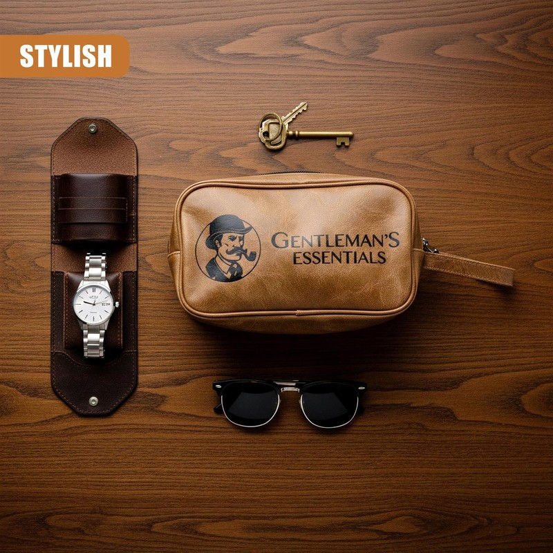 GEEZY PU Leather Mens Toiletry Bag - Travel Wash Bag