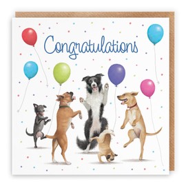 Hunts England - Large Congratulations Card For Him Or Her - Dancing Dogs - Congratulations Card For Men, Women, Children, Engagement, New Job, Exams, Driving Test, etc. - Milo's Gallery - 210 x 210 mm