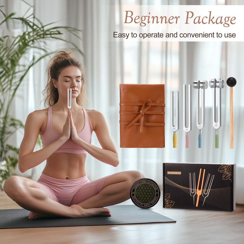 DiDiBirDi Tuning Fork Set 4pcs 128HZ, 136.1HZ, 256HZ, 384HZ, Equipped