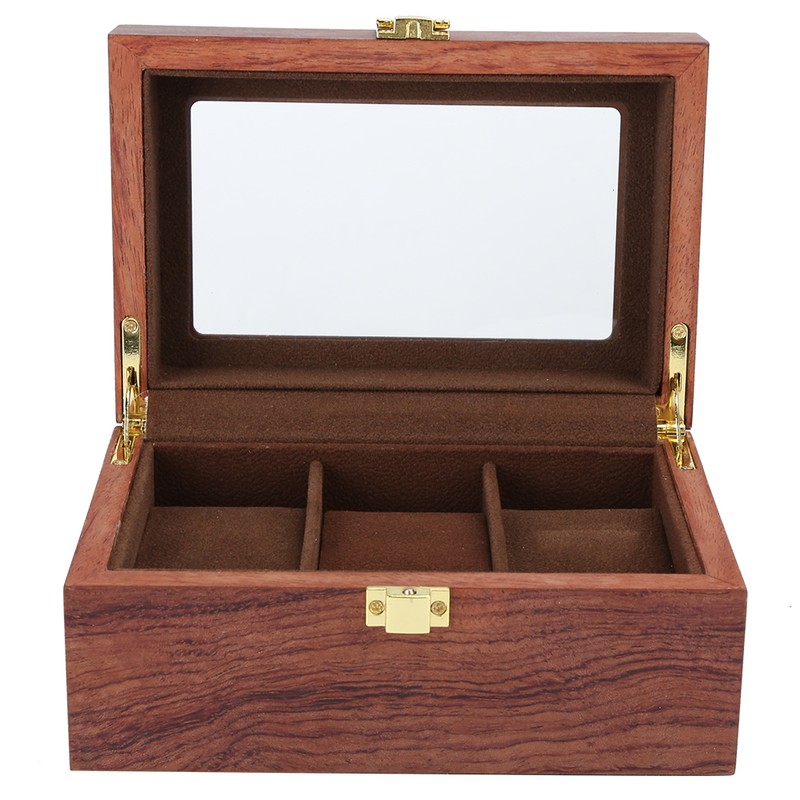 Wooden 3 Grid Watch Display Box Transparent Window Anti‑Slip Watch