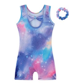 HOZIY Gymnastics Leotards for Girls with Shorts Biketards Dance Tumbling Outfits Matching Scrunchies 1-12 Years Old, B Galaxy Starry, 5/6 Years