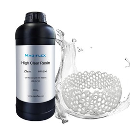 High Clear 3D Printer Resin, Resist-Yellowing and Highly Transparent, Tough and Resilient, 405nm Fast UV-Curing for 14K Capable LCD/DLP/SLA 3D Printing (Clear,1000g）