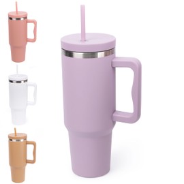 Hacienda Art & Home Stainless Steel Modern Lady 40oz Tumbler - Insulated Tumbler Fits in Car Cup Holder - Double Walled Water Bottles with Lid - Great gift for women & teens - Purple Lavender