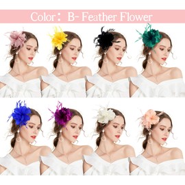 Z&X Women Feather Flower Fascinator Hat with Hair Clip Brooch for Cocktail Wedding, B-black, One Size