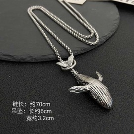 Slim Whale Pendant Necklace for Men Women Stainless Steel Choker Chain Stylish Animal Jewelry Couple Gift Zinc, Zinc