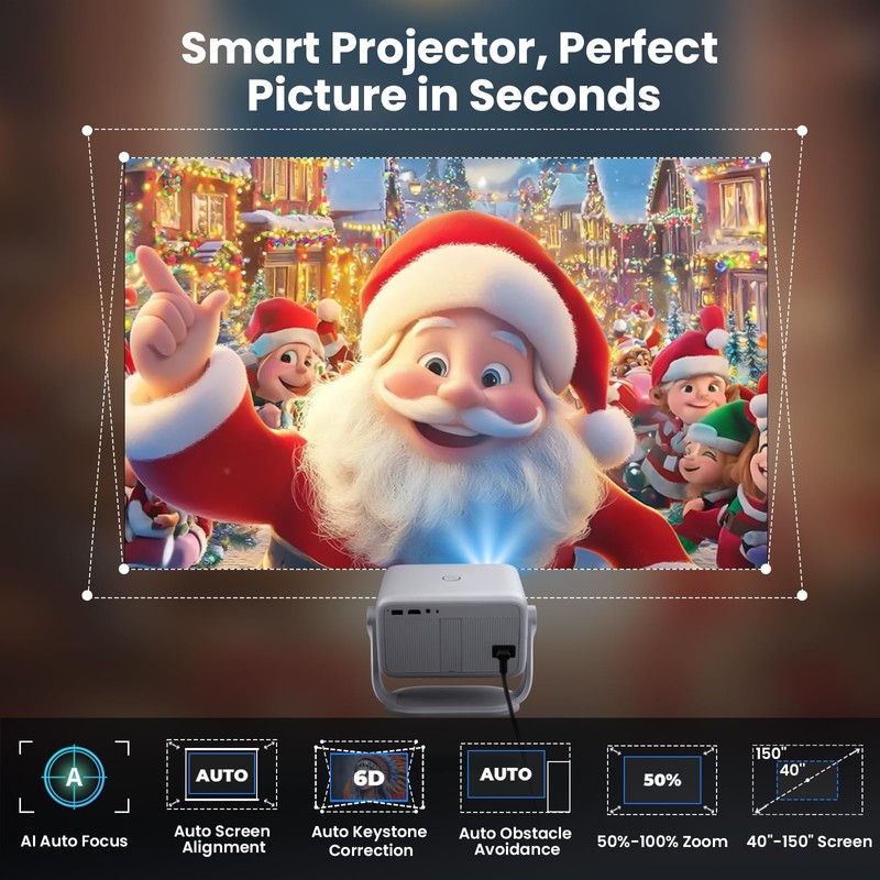 Futuzen Smart Projector 600 ANSI, Native 1080P 4K Support, WiFi